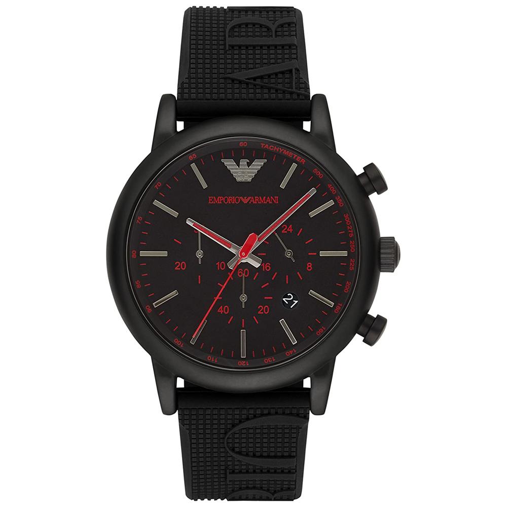 Herren Chronograph Uhr Schwarz mit Gummiarmband