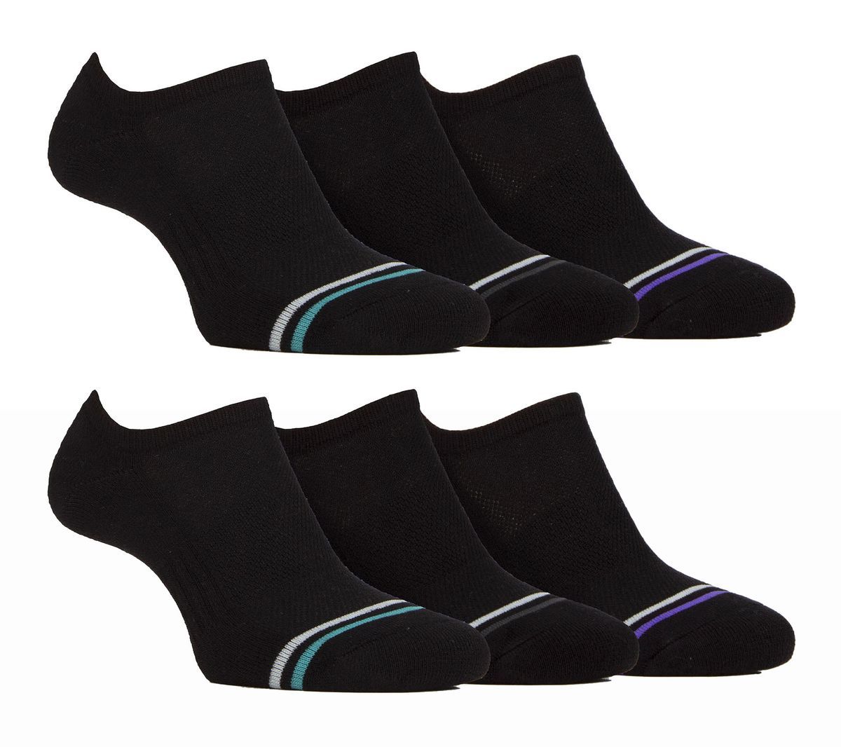 Mens Bamboo No Show Invisible Socken | Farah | 6 Pack | Low Cut Non Slip Cushioned Socken für Gym - Schwarz