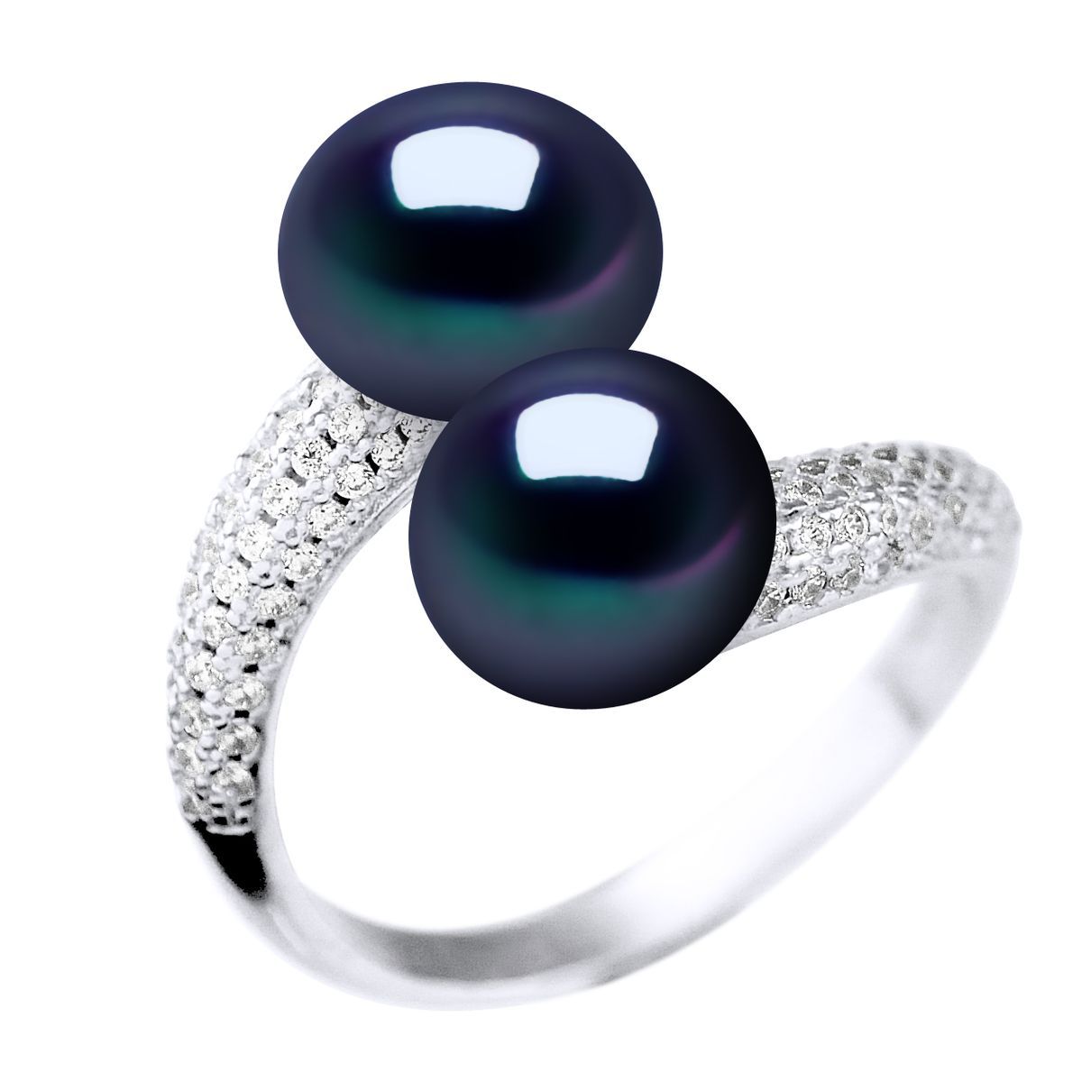 Ring mit schwarzen Perlen und Zirkon-Pavé
