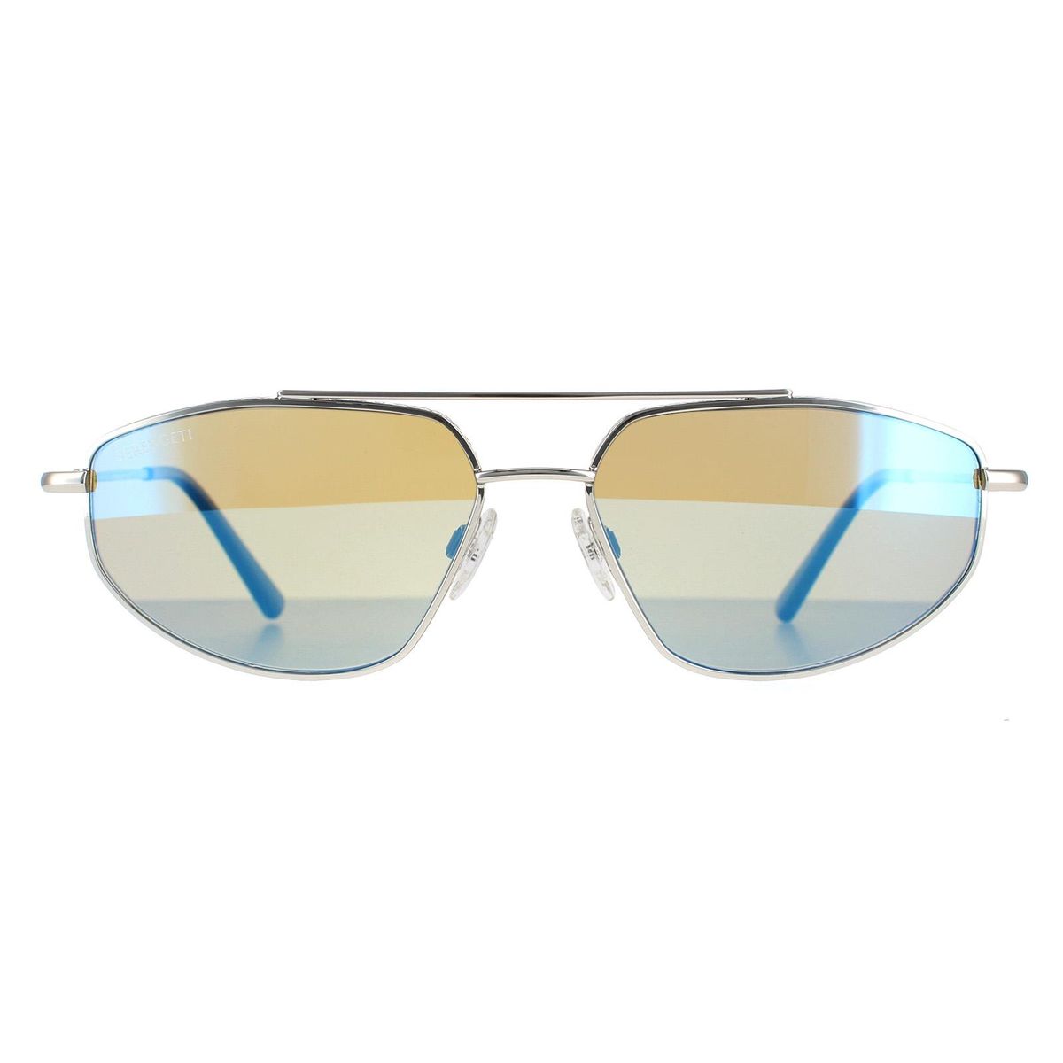Silberne Pilotenbrille mit blauen Gläsern