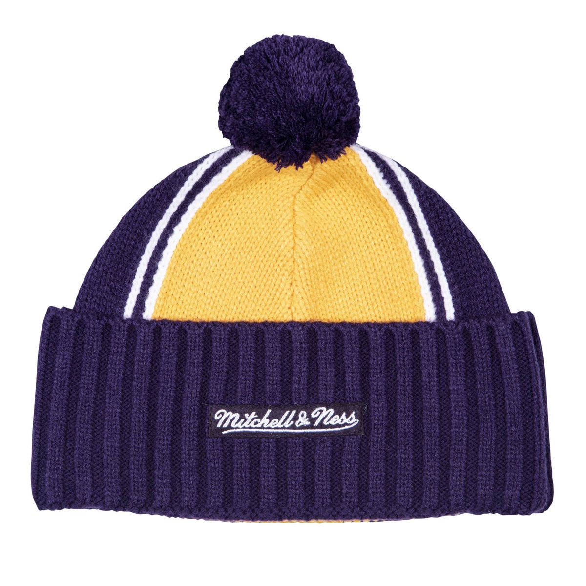 Gerippte Strickmütze mit Bommel