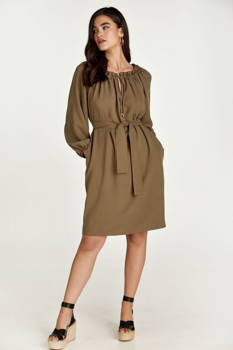 Olivgrünes Tencel-Kleid mit Gürtel