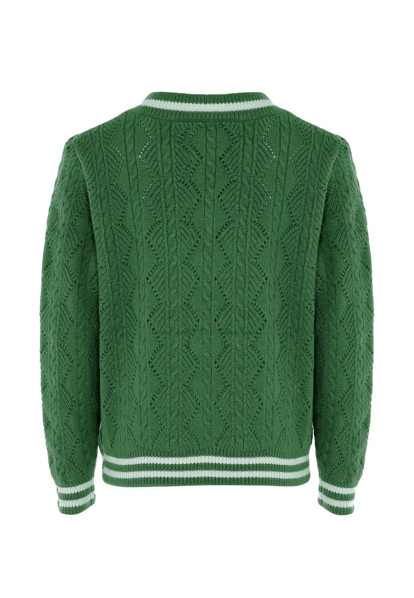 Zopfstrick Cricket-Pullover mit V-Ausschnitt