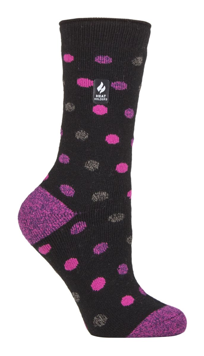 Heat Holders Lite - Isolierte Thermosocken für Damen | Mehrere Designs einschließlich Argyle Streifen Herzen Sterne | Warme Socken für den Winter - Schwarz / Berry (Malaga)