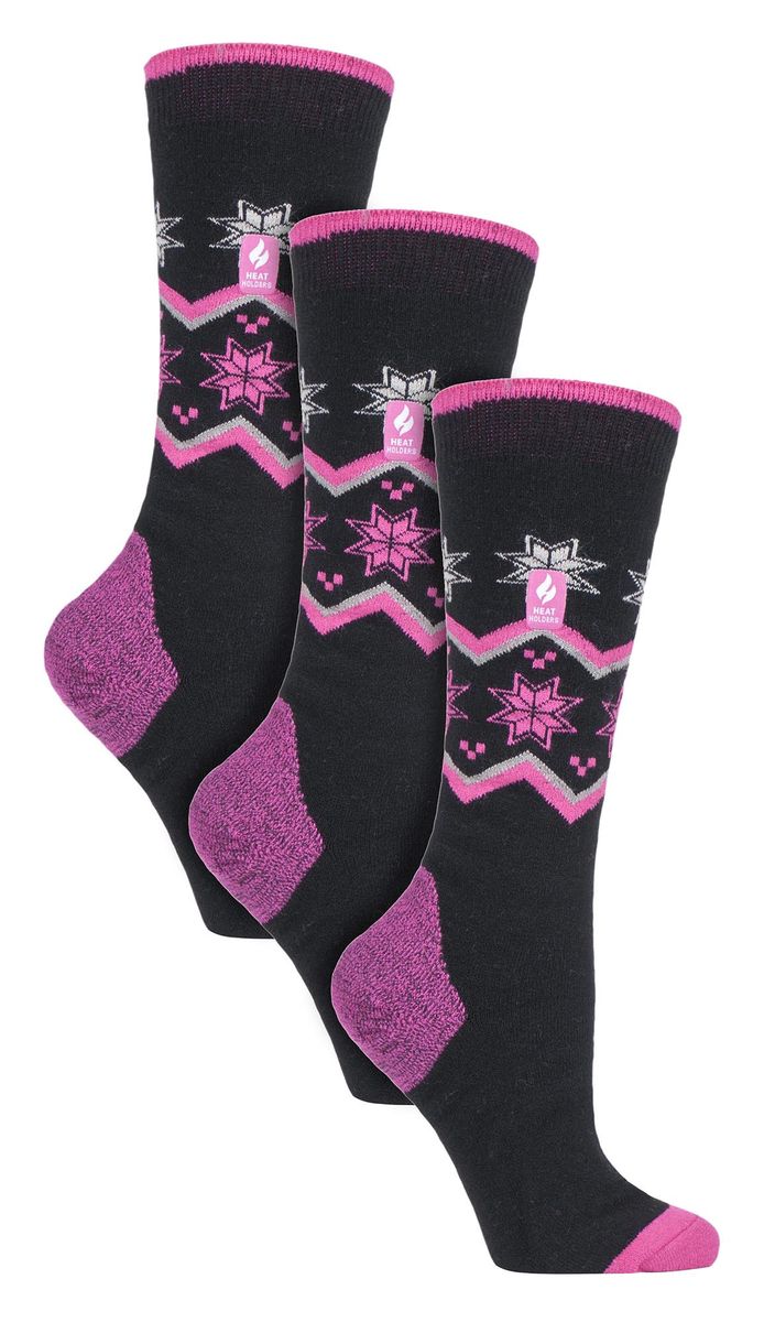 3 Paar Multipack Ultra Lite Damen Skisocken | Wärmehalter | Damen Funky Patterned Striped Knee High Socks - Black Fairisle