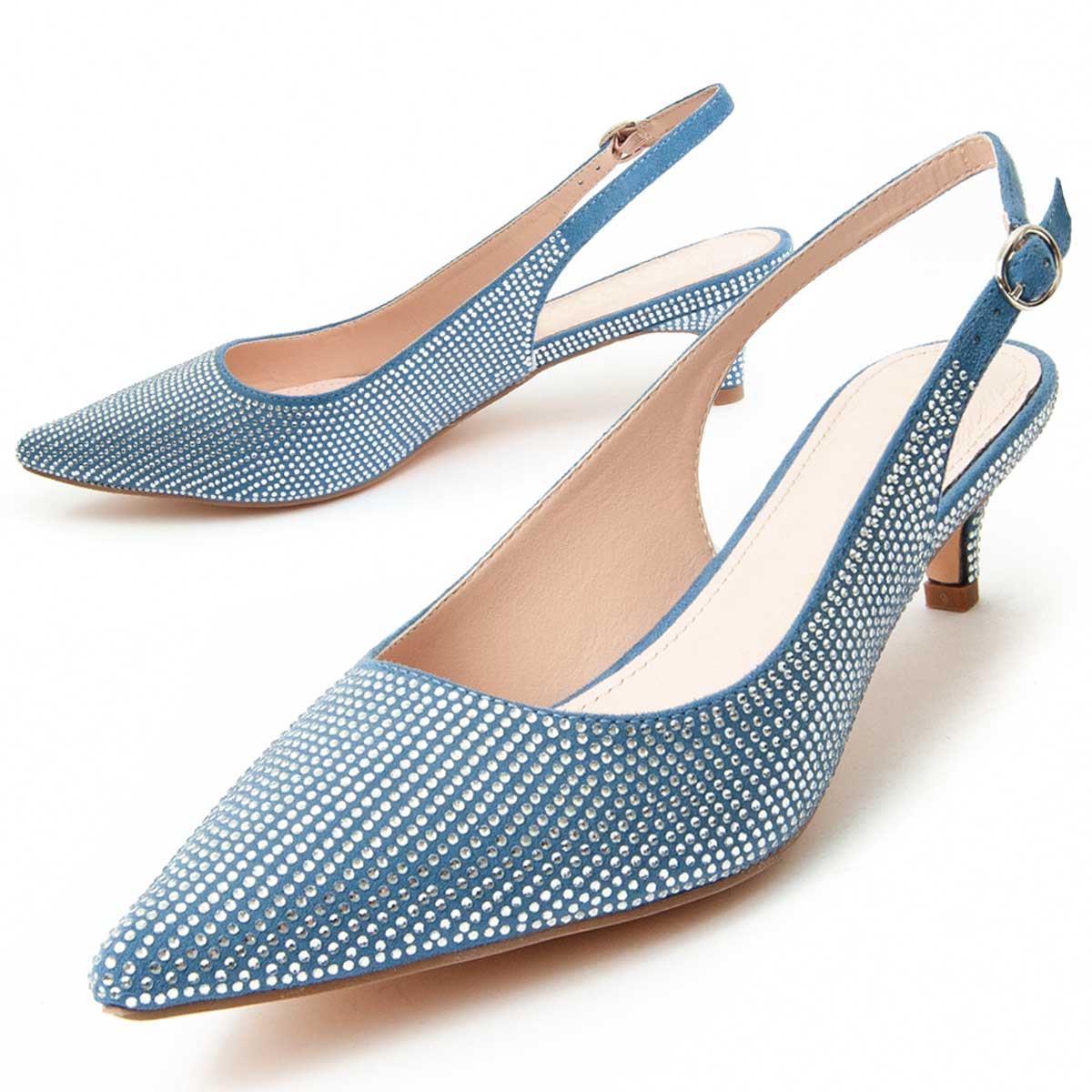 Blaue Strass Slingback Kitten Heels