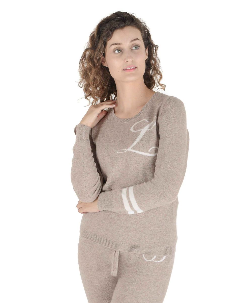 Kaschmir-Pullover mit Rundhalsausschnitt und Buchstaben