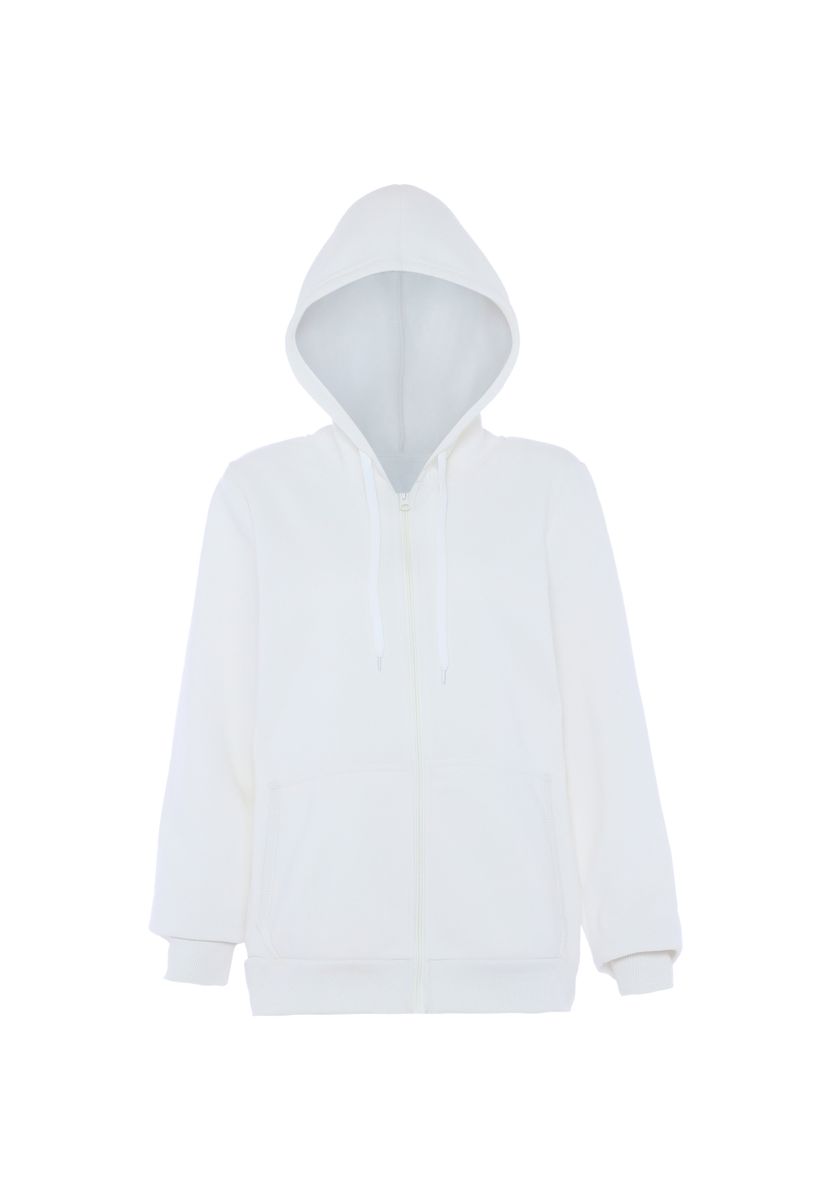 Damen Weiße Kapuzenjacke mit Reißverschluss