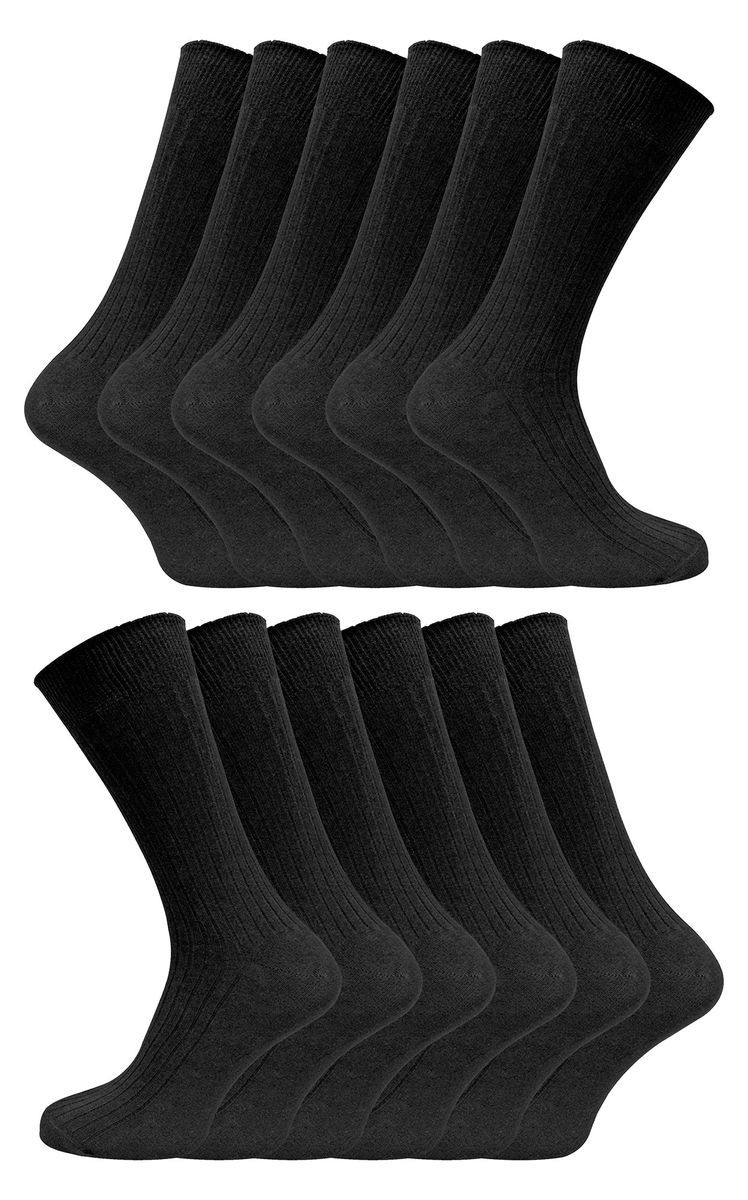 12 Paar Multipack Herren 100% Baumwolle Socken | Socken Snob | Gerippte Kleid Socken - Schwarz