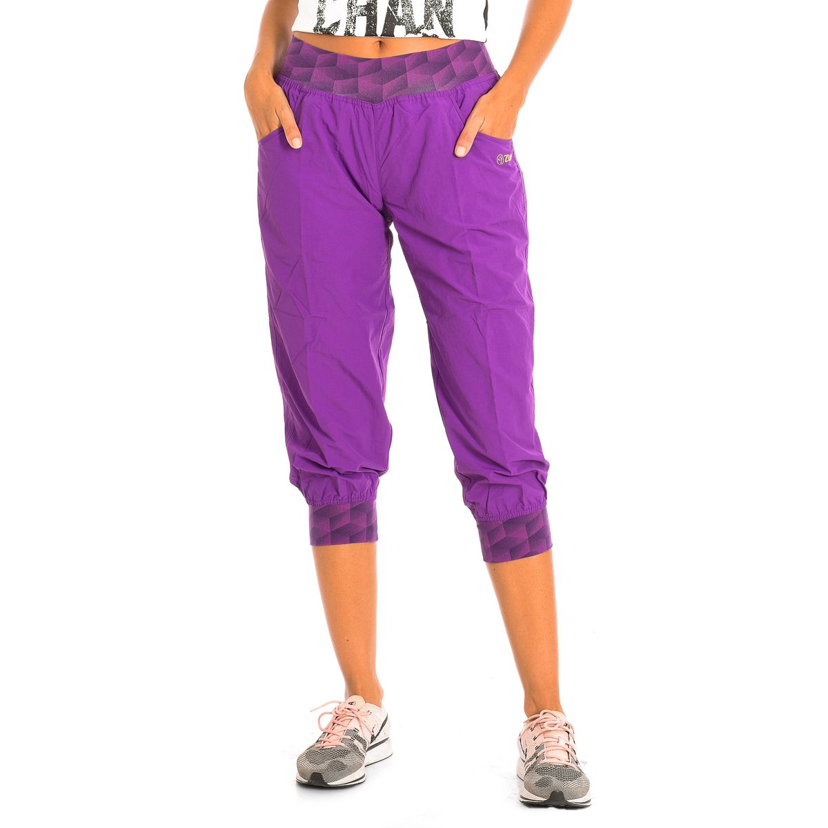 Damen Lila Capri Jogginghose mit Taschen