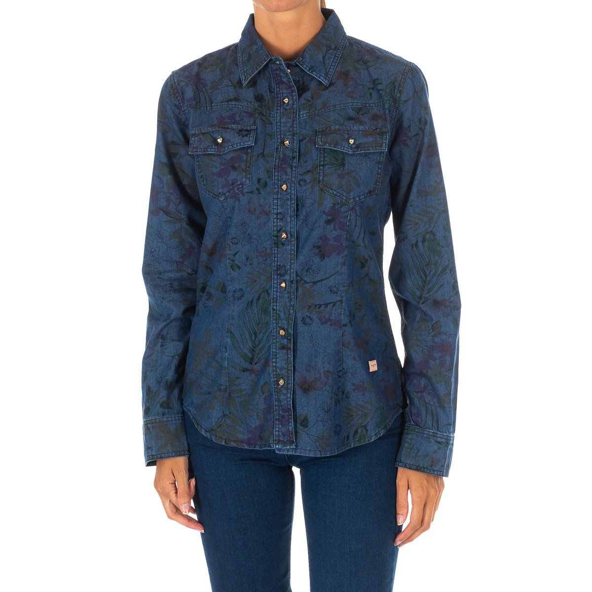 Jeanshemd mit Blumendruck im Western-Stil