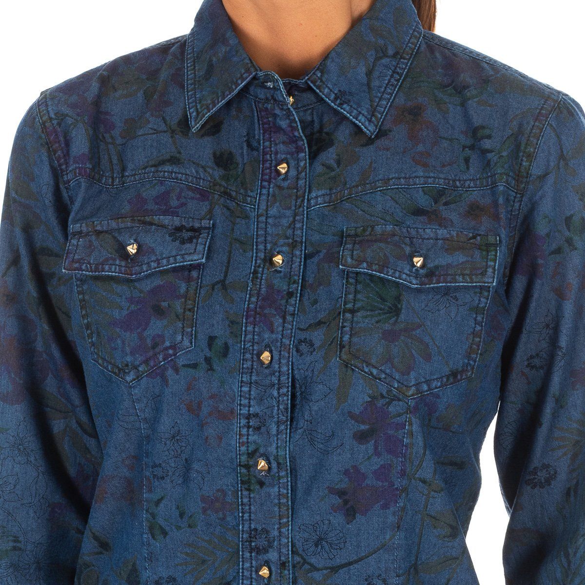 Denimhemd mit floralem Western-Print