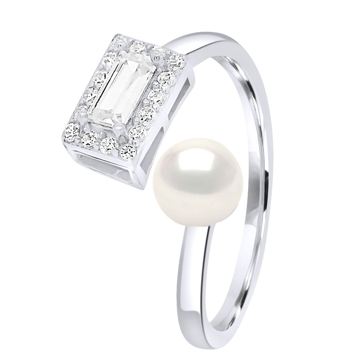 Offener Ring Perle und Zirkonia