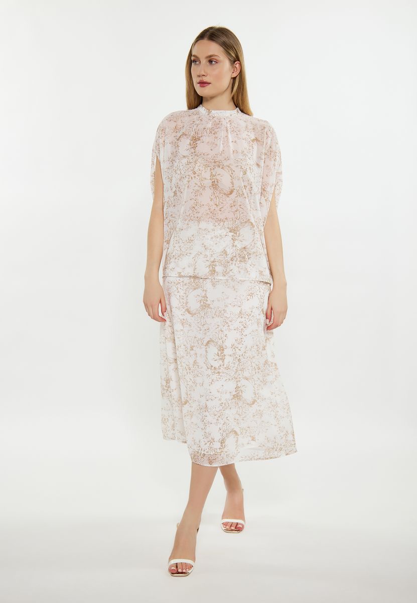 Chiffon-Bluse mit Kimonoärmeln und Blumenmuster