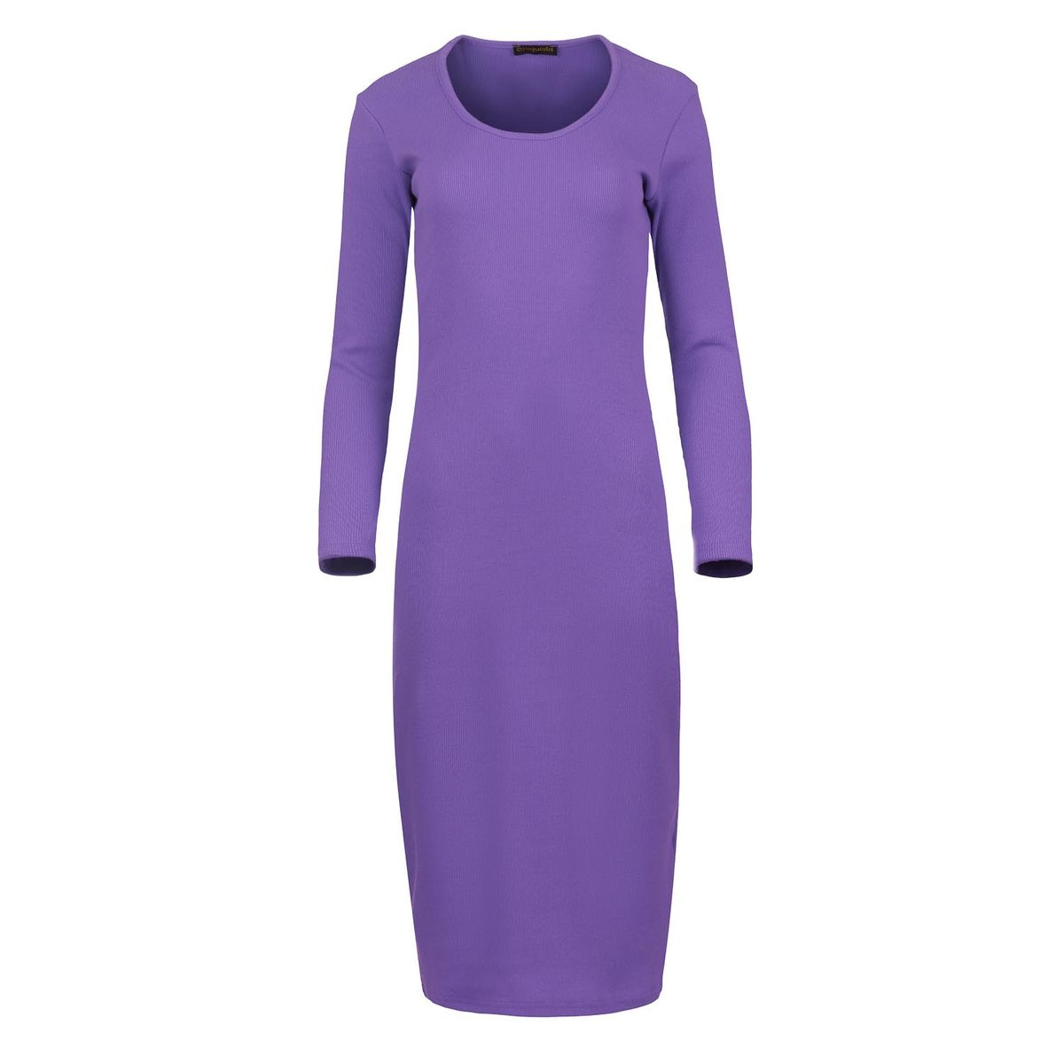Geripptes Strick-Midikleid mit Langarm