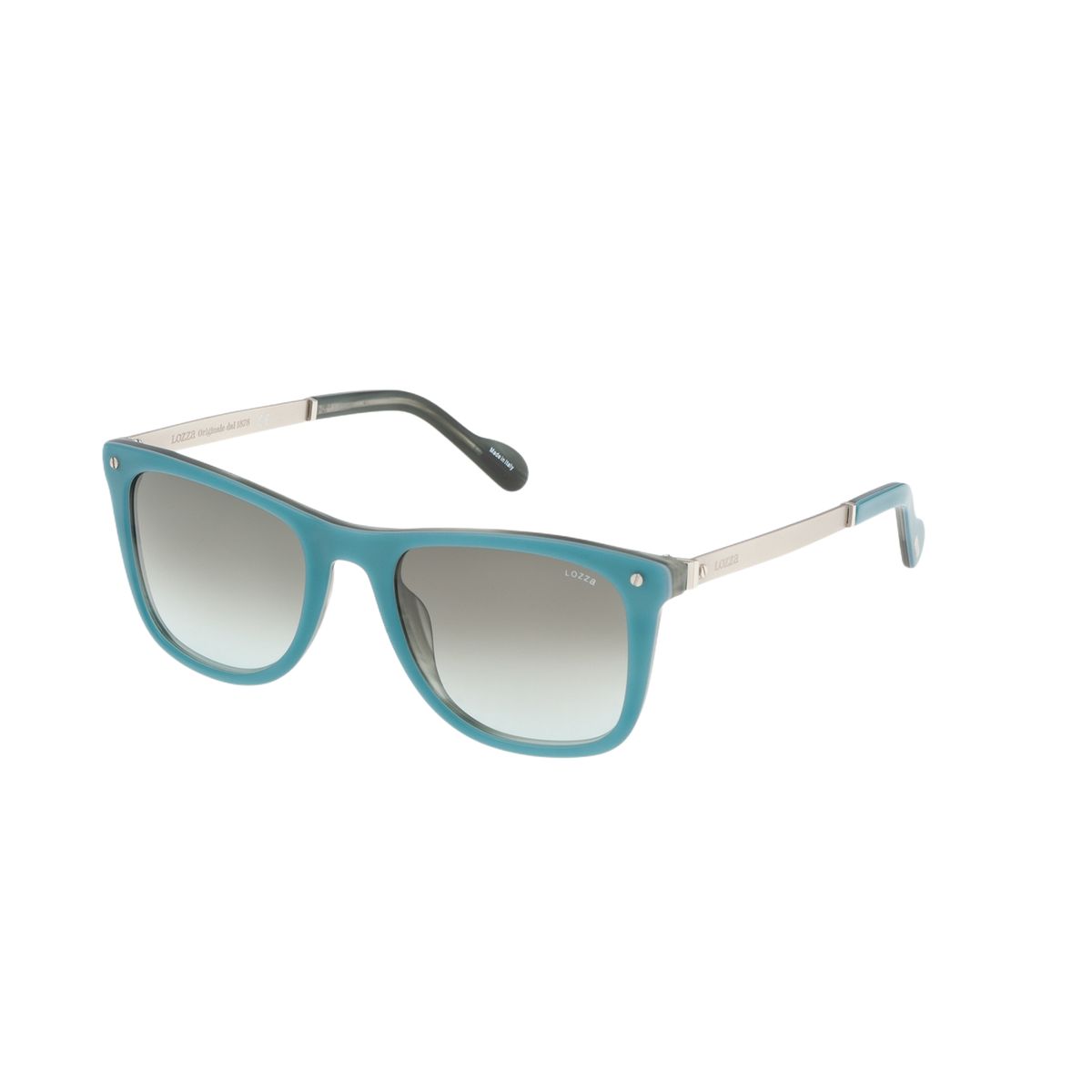 Rechteckige Sonnenbrille mit silberfarbenen Bügeln