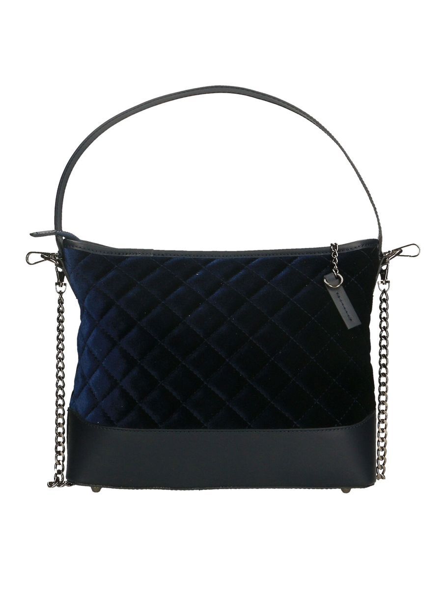 Gesteppte Schultertasche aus Samt mit Kette