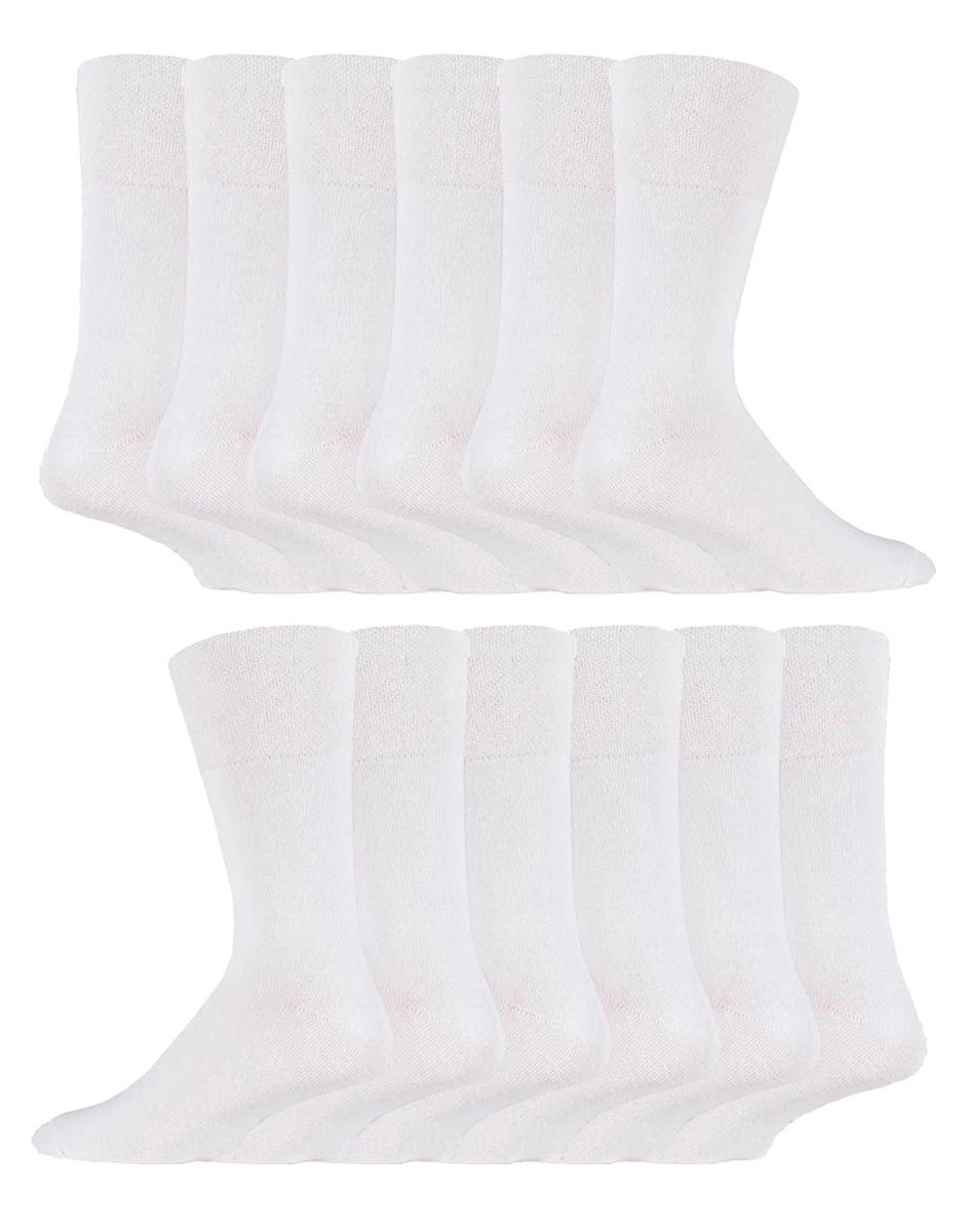 12 Paar Multipack Gentle Grip Top Diabetiker Socken | IOMI | Mid Calf Loose Top Non Elastic Cotton Socken mit Handlinked Seamless Toe - Weiß