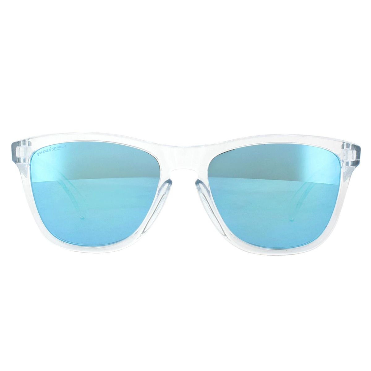 Sonnenbrille mit klarem Rahmen und blauen Gläsern