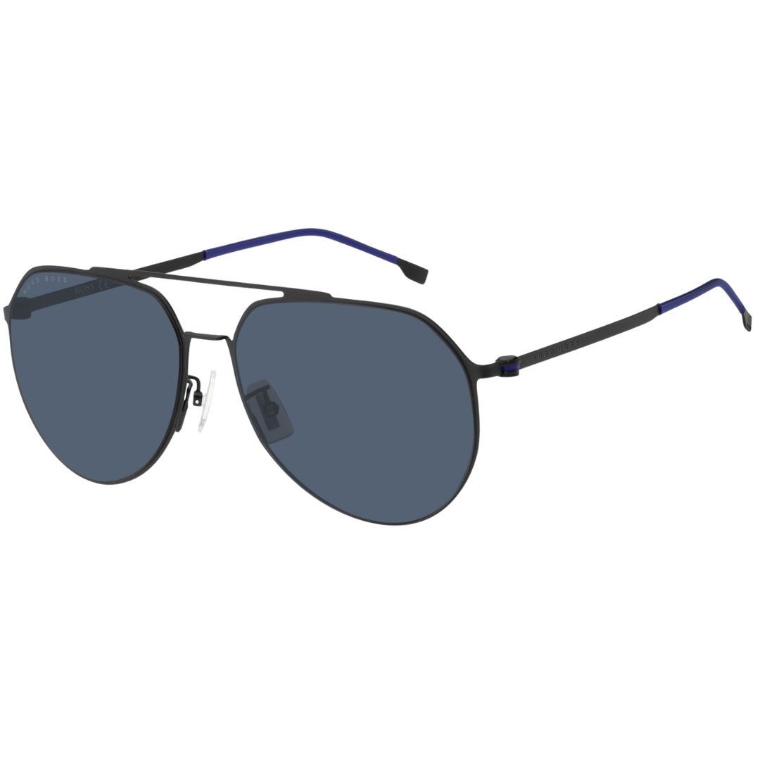 Schwarze Pilotenbrille mit blauen Akzenten