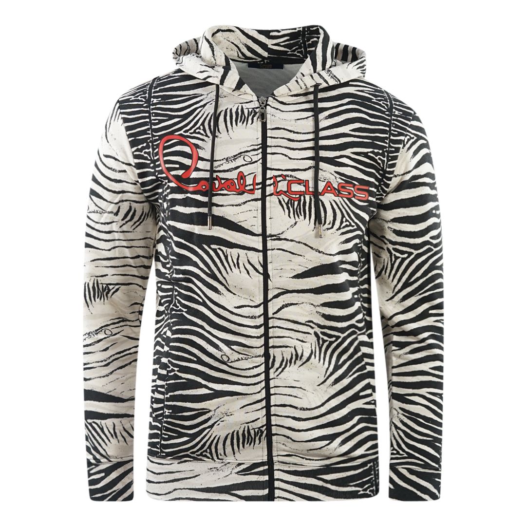 Kapuzenpullover mit Zebra-Print und Reißverschluss