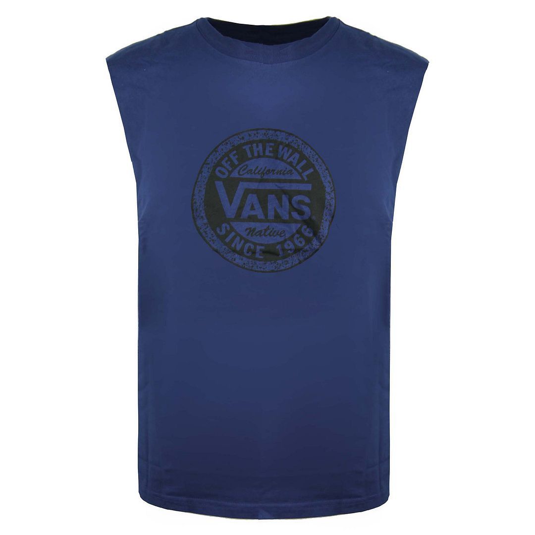 Ärmelloses marineblaues Tanktop mit Grafikprint