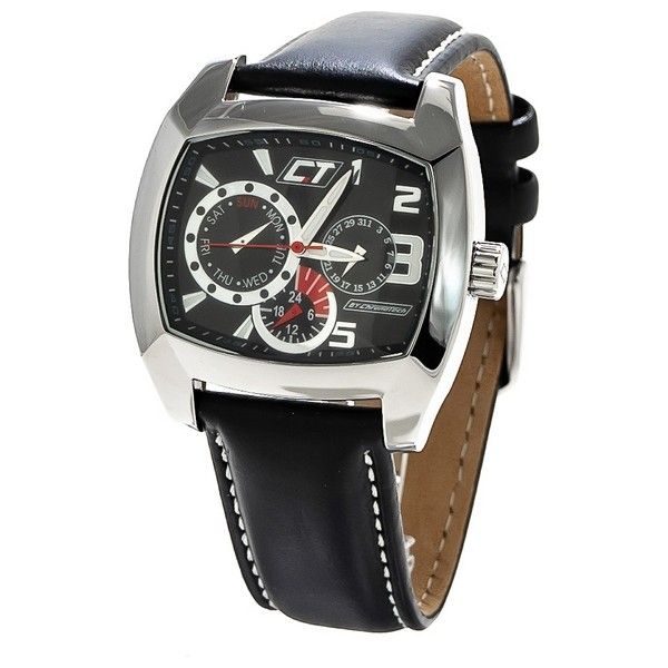 Schwarze Chronographenuhr mit Lederarmband