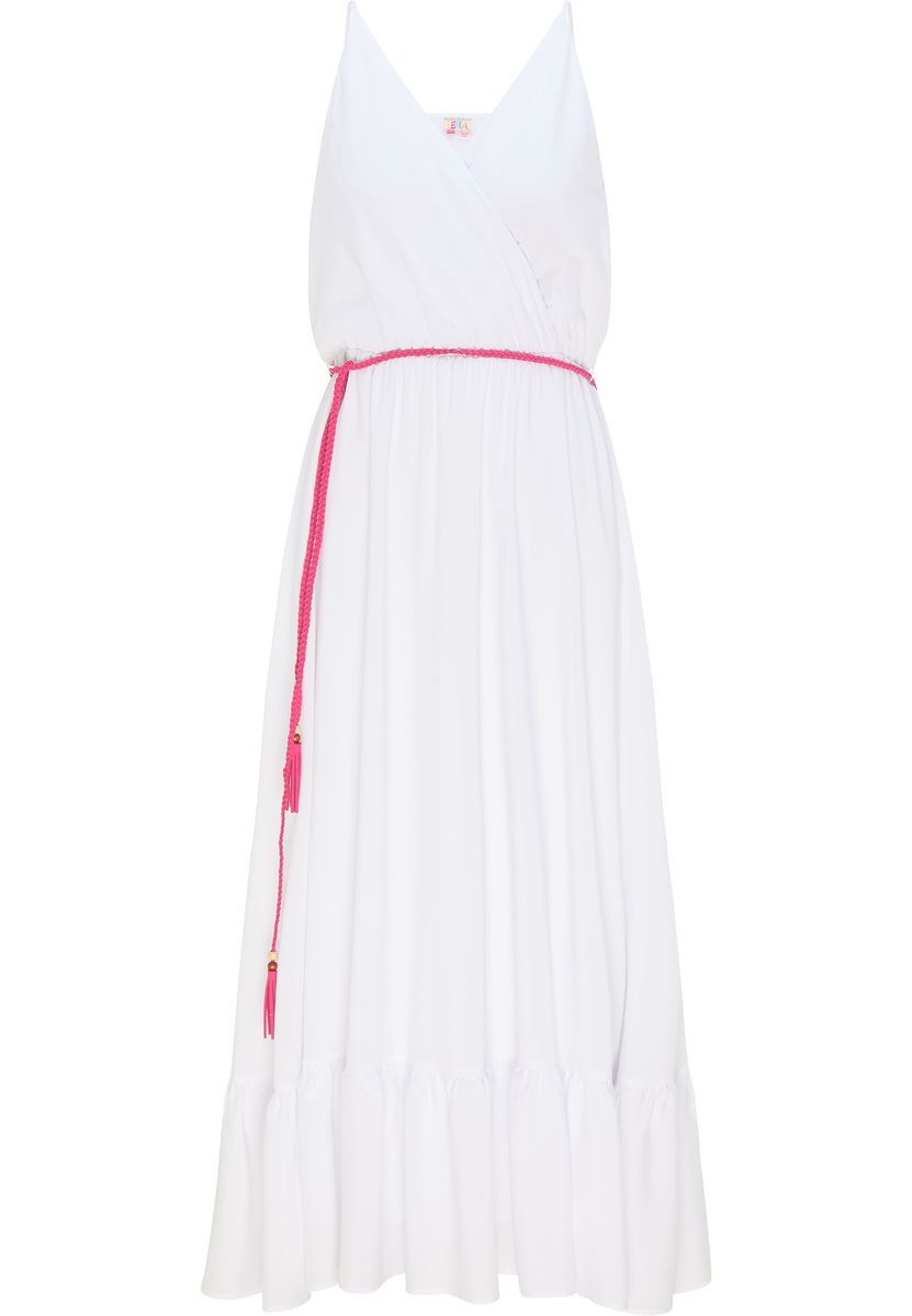 Weisses, fließendes Maxikleid mit Gürtel