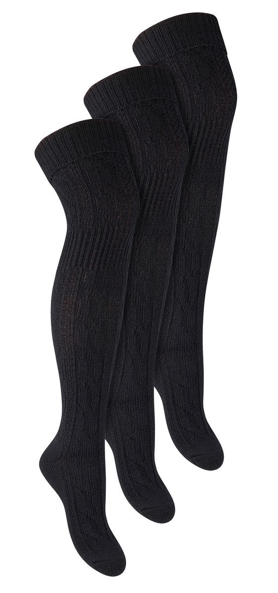 3 Paar Overknee-Wollsocken für Damen | Steven | Damen Extra lange Wollsocken Schwarz