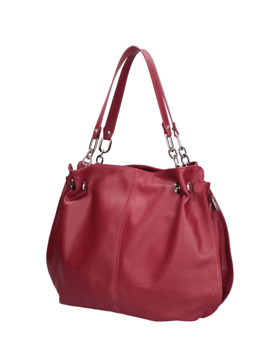 Schultertasche aus genarbtem Leder mit Ketten