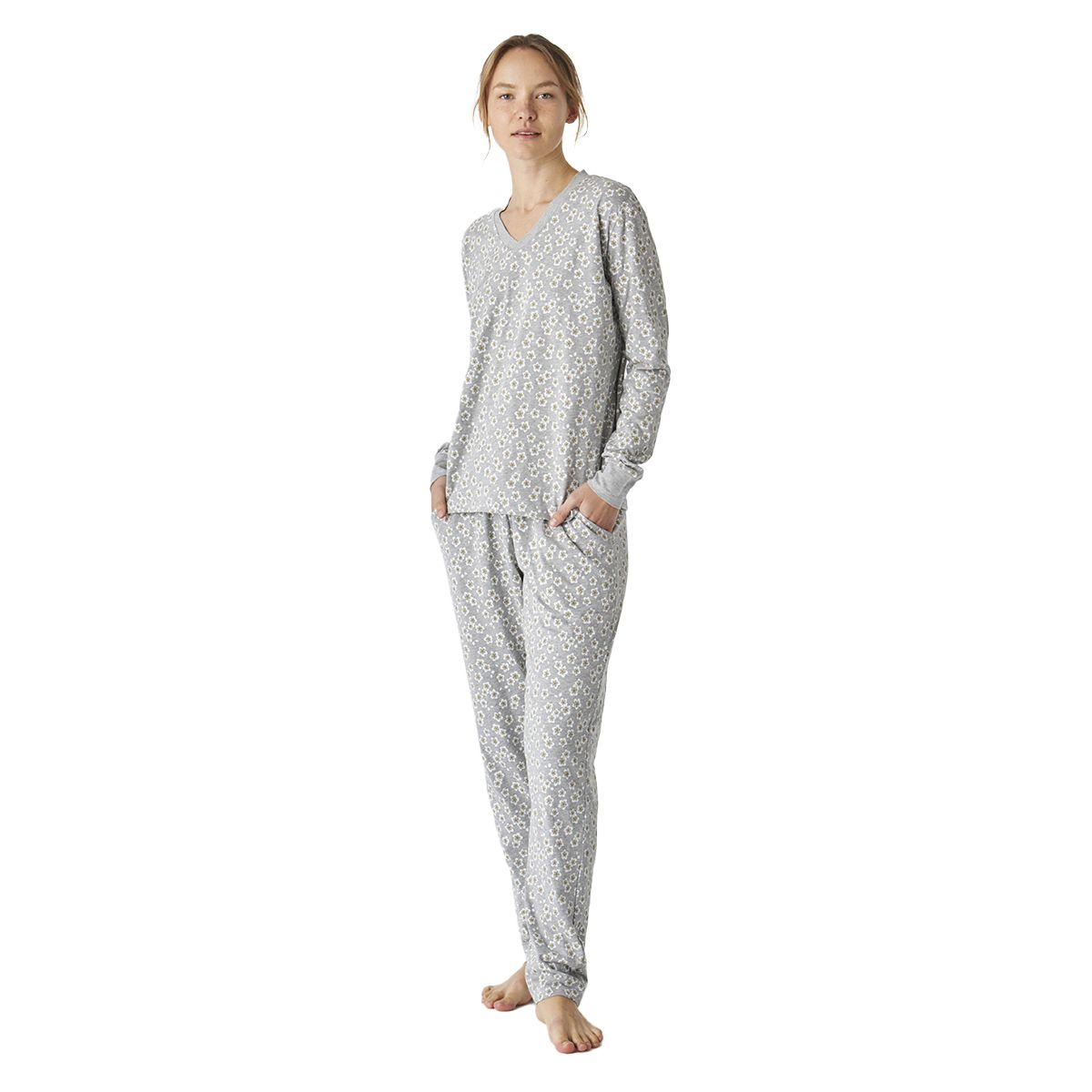 Baumwollmischung Pyjama Set mit Blumendruck