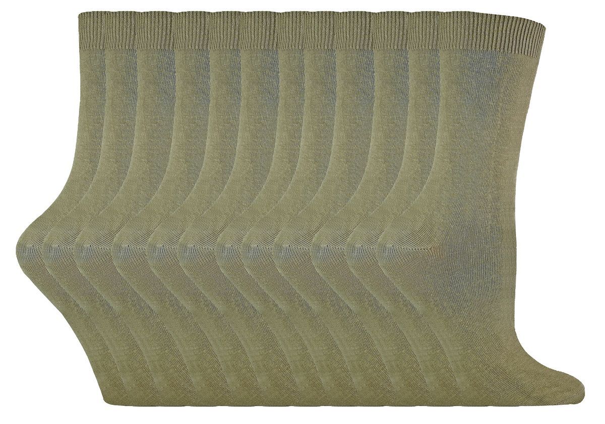 Einfarbige Damensocken mit hohem Baumwollanteil | 12 Paar Multipack | Socken-Snob | Dünne, bequeme, farbenfrohe Crew-Söckchen für Damen in Khaki