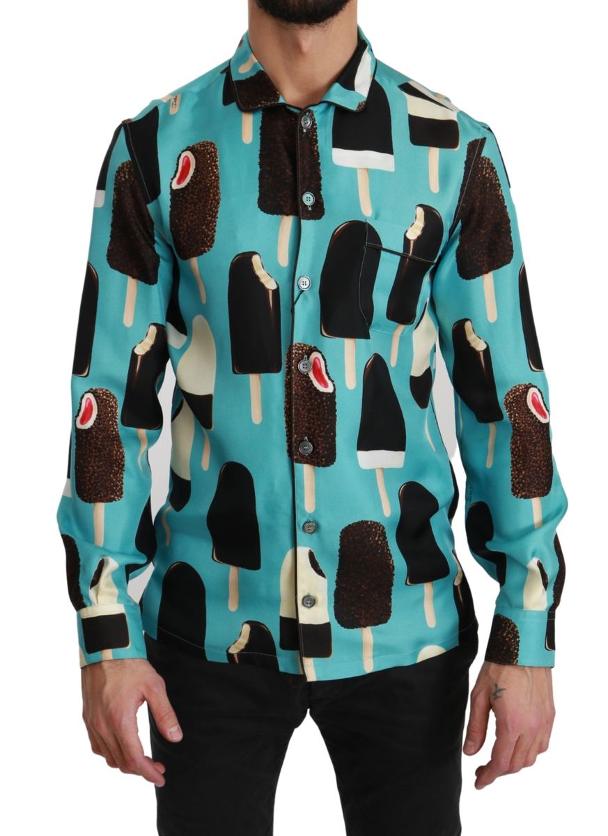 Seidenhemd mit Eiscreme-Print