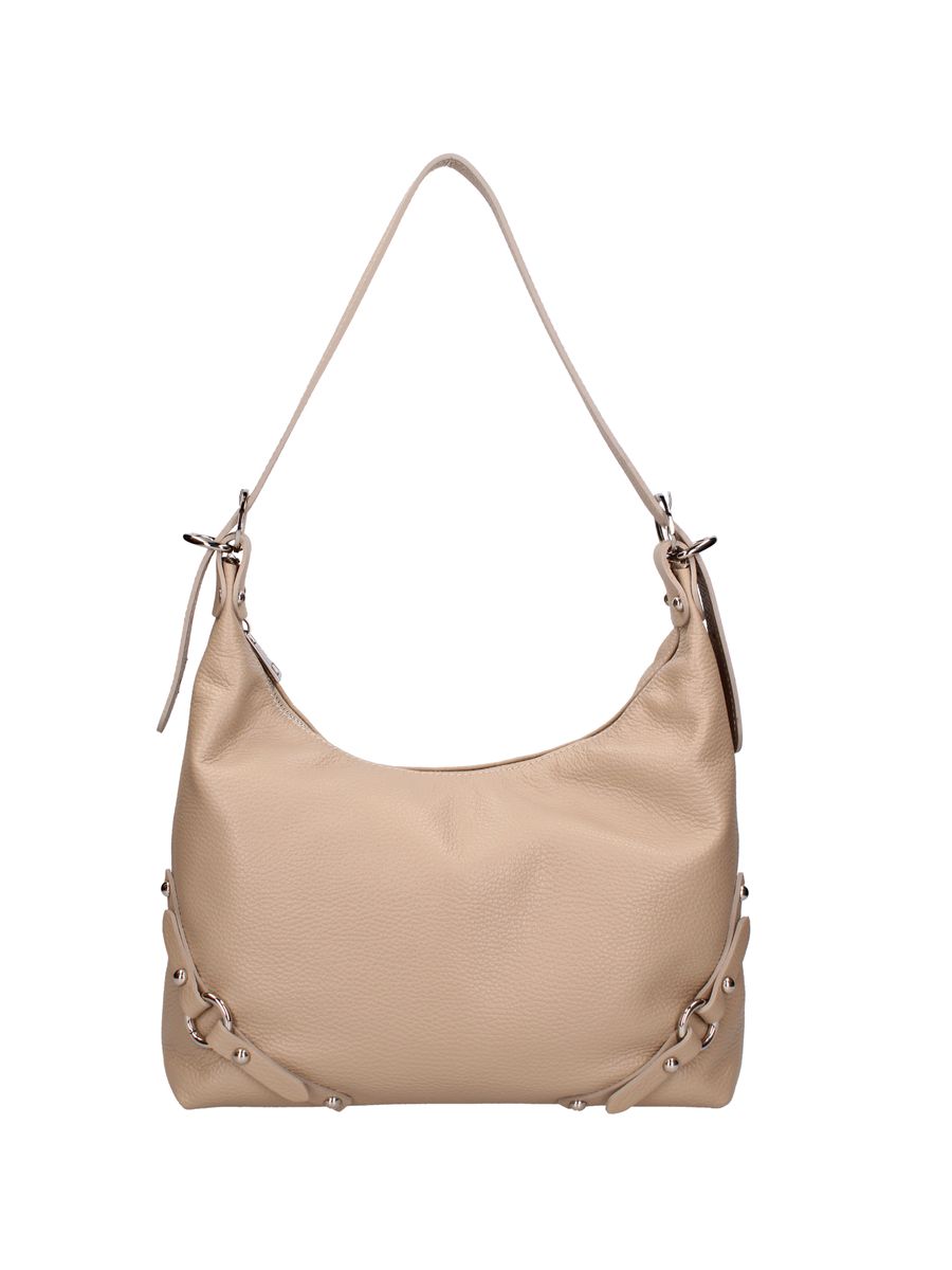 Leder Hobo Schultertasche Taupe
