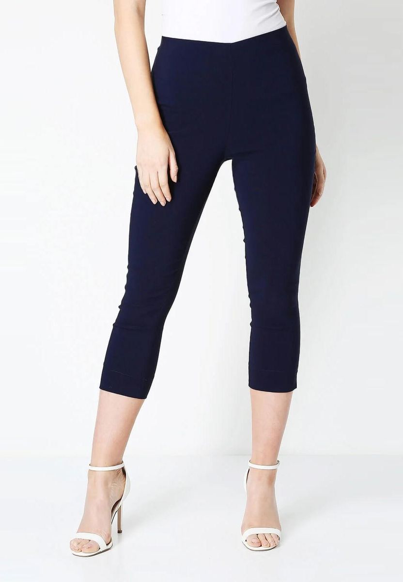 Marineblaue Cropped Stretch-Hose