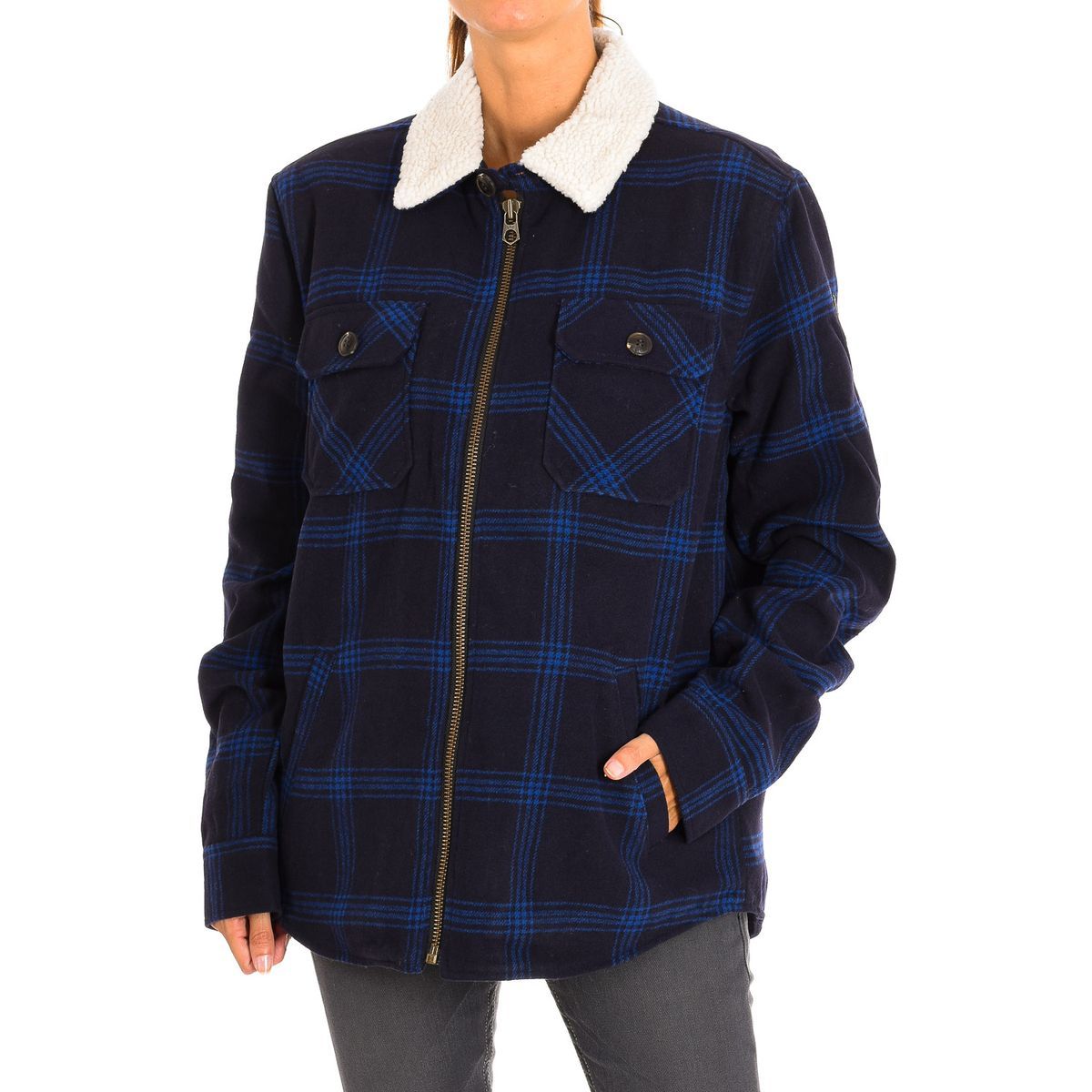 Karierte Fleecejacke mit Kragen