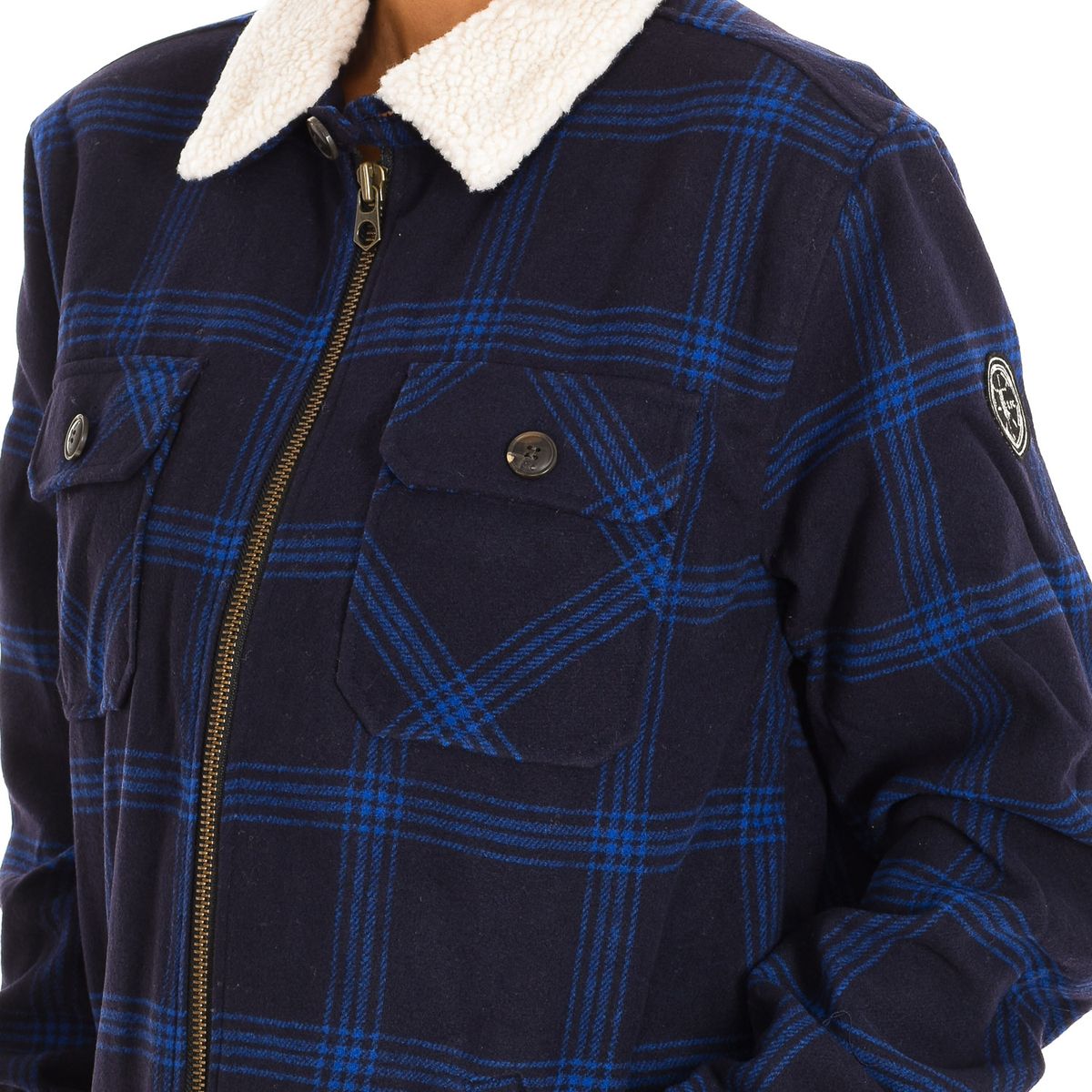 Wattierte Karojacke mit Teddyfell-Kragen