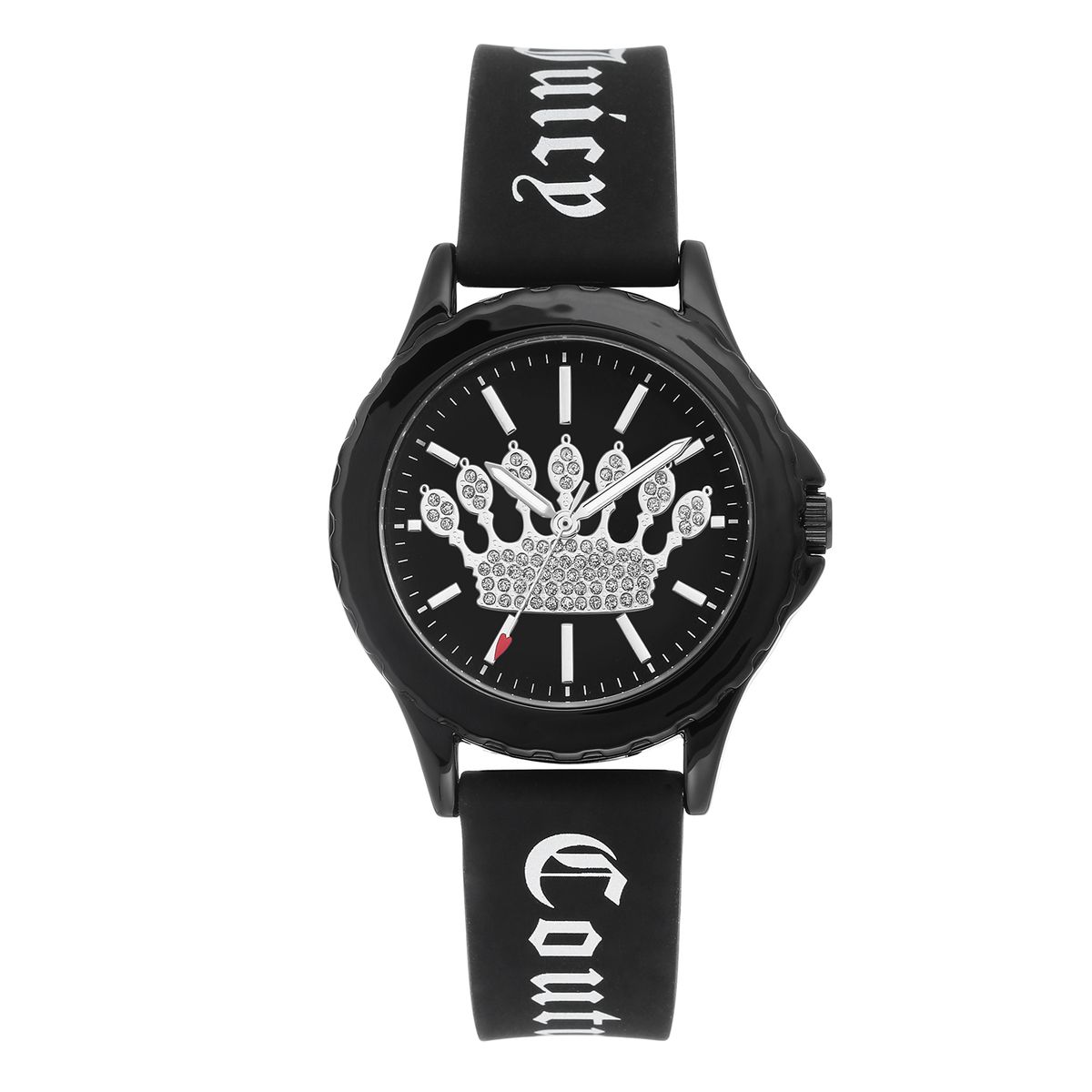 Schwarze Uhr mit Kronen-Zifferblatt
