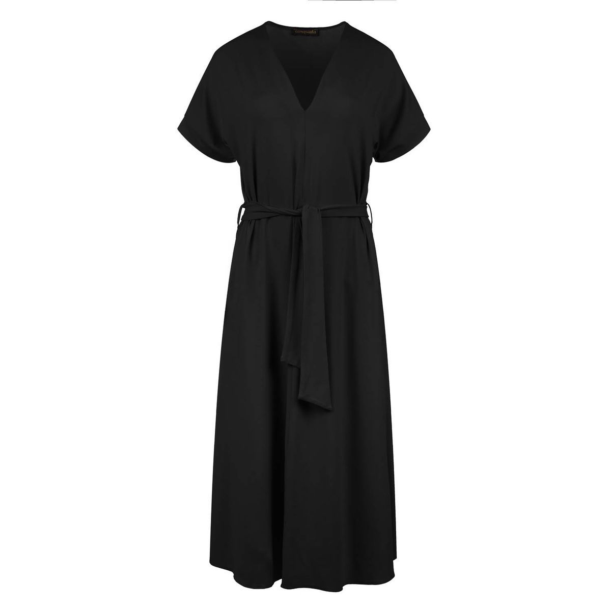 Schwarzes Jersey-Midikleid mit Gürtel