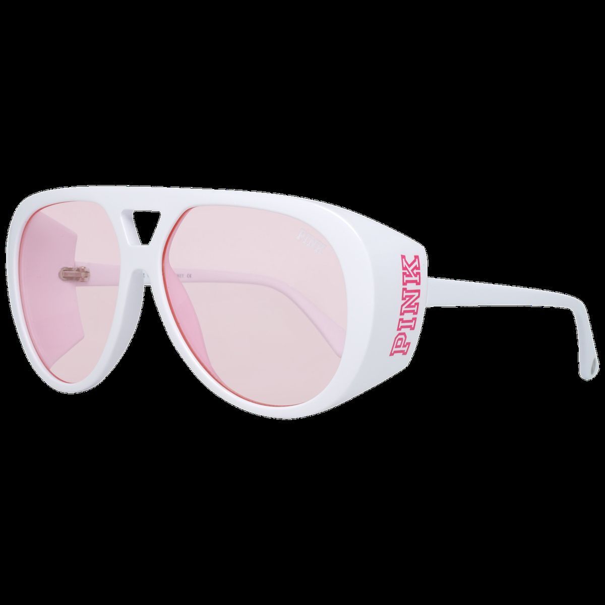 Weiße Shield Sonnenbrille mit pinkfarbenen Gläsern