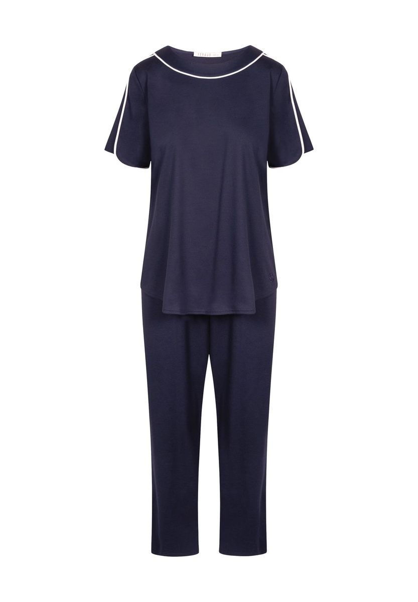 Marineblaues kurzärmeliges Pyjama-Set