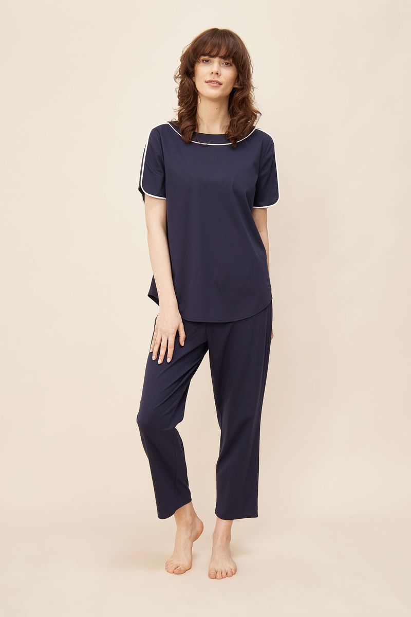 Marineblaues kurzärmeliges Pyjama-Set