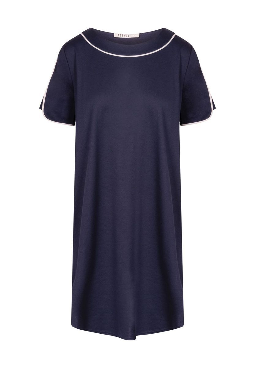 Marineblaues Nachthemdkleid mit Kontrastbesatz