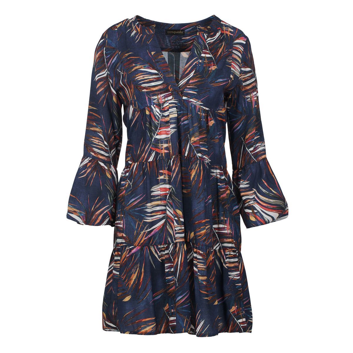 A-Linien-Kleid mit Blattdruck und Stufen