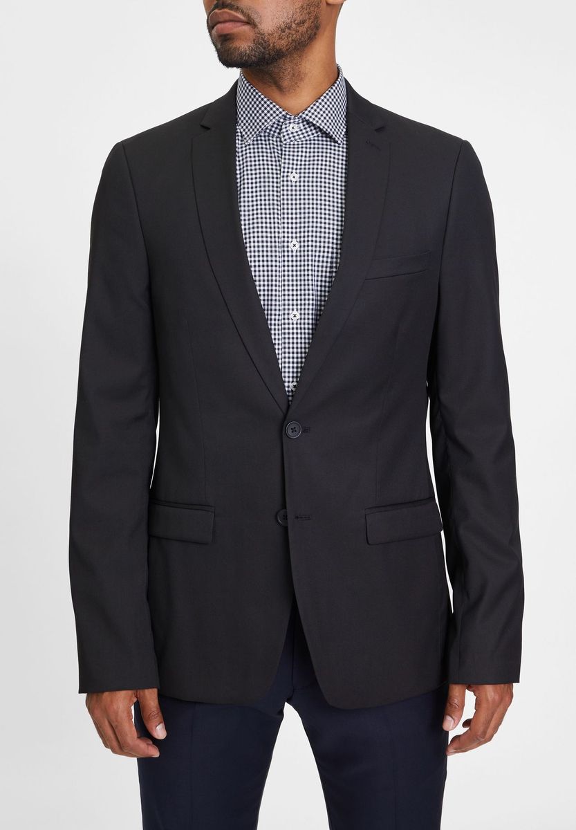 Klassisches, einfarbiges, schwarzes Sakko mit zwei Knöpfen