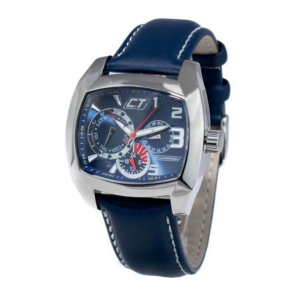 Klassische blaue analoge Lederuhr