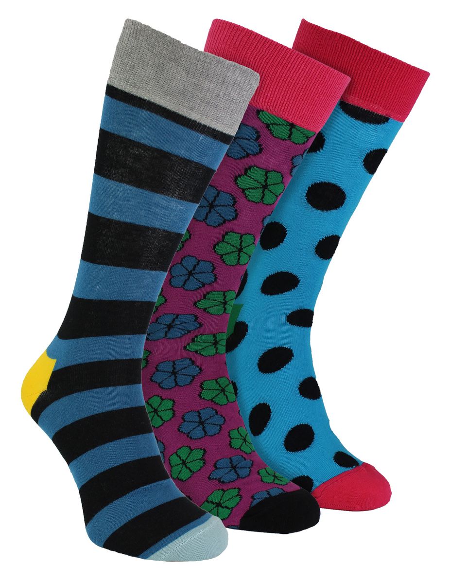 HS by Happy Socks - Herren 3er-Pack bunte Streifen-Kleider-Socken - breite Streifen