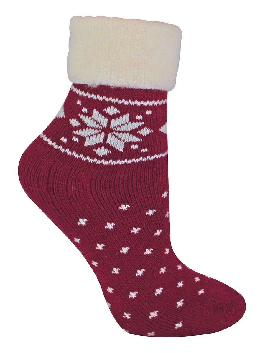 Damen Wollsocken mit Fairisle Design | Socken Snob | Thermo Lounge Socken für den Winter | Für Stiefel, zum Schlafen, im Freien oder als Geschenk | Weihnachtsdesigns - Rot