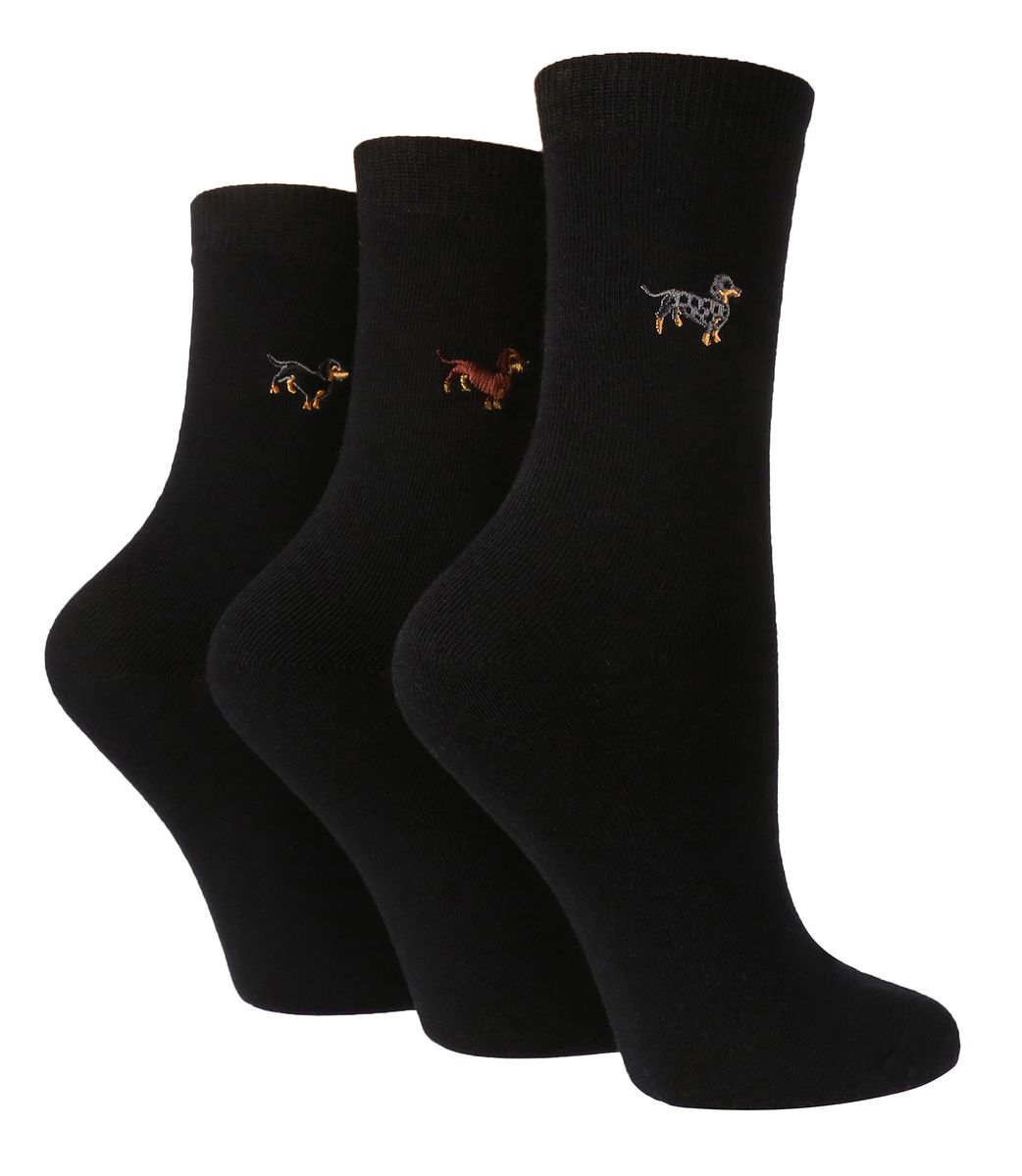 Wild Feet - 3 Paires Fantaisie Chaussettes Femme | Chaussettes Coton Rigolotes - Teckel