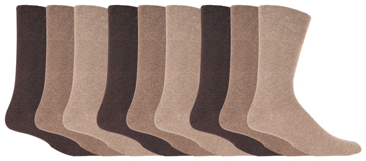Gentle Grip - 9 Paar nicht elastische Socken aus weicher Baumwolle für Herren - Braun